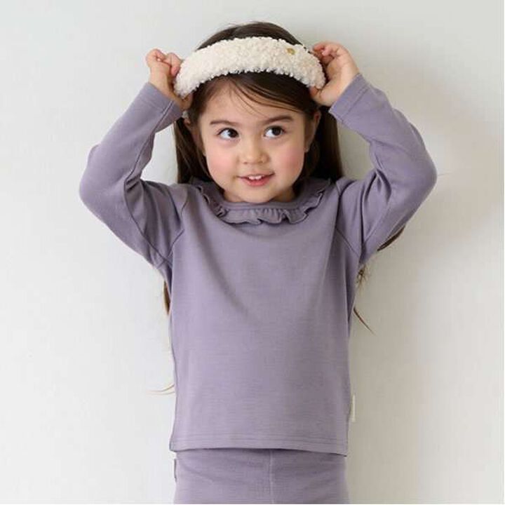 Fluffy Warmth Frill Long Sleeve T-Shirt,Gray, medium image number 1