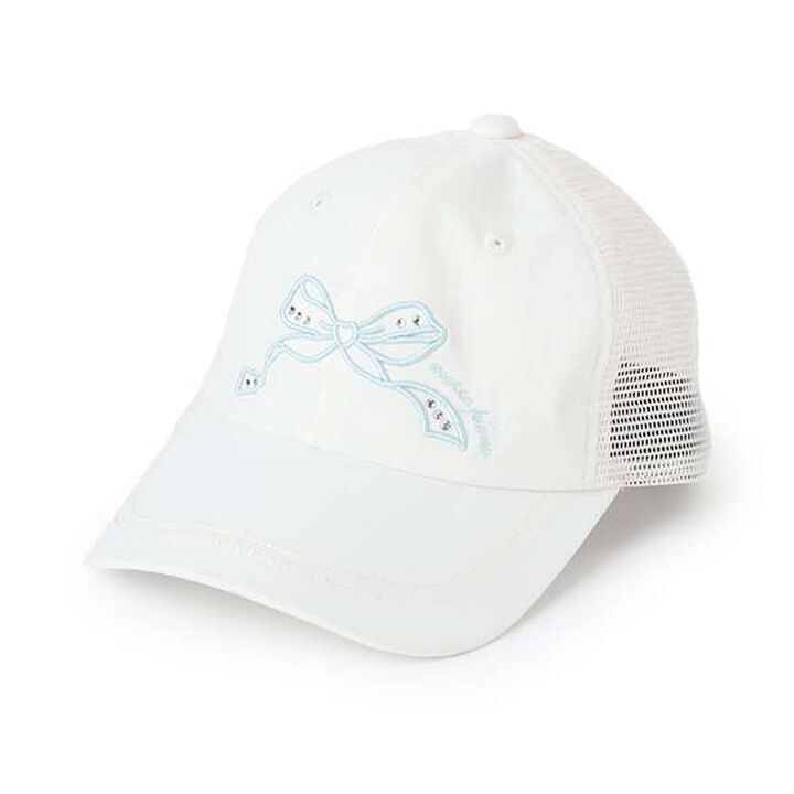 [Cool Sensation] Ribbon Embroidery Mesh Cap,Off white, medium image number 4