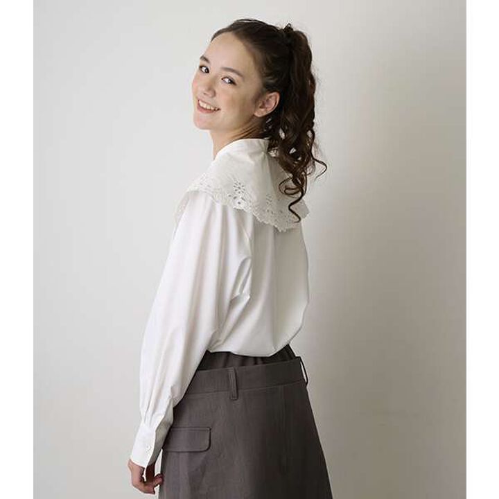 [AMI] Cutwork Embroidery Big Collar Blouse,, medium image number 3