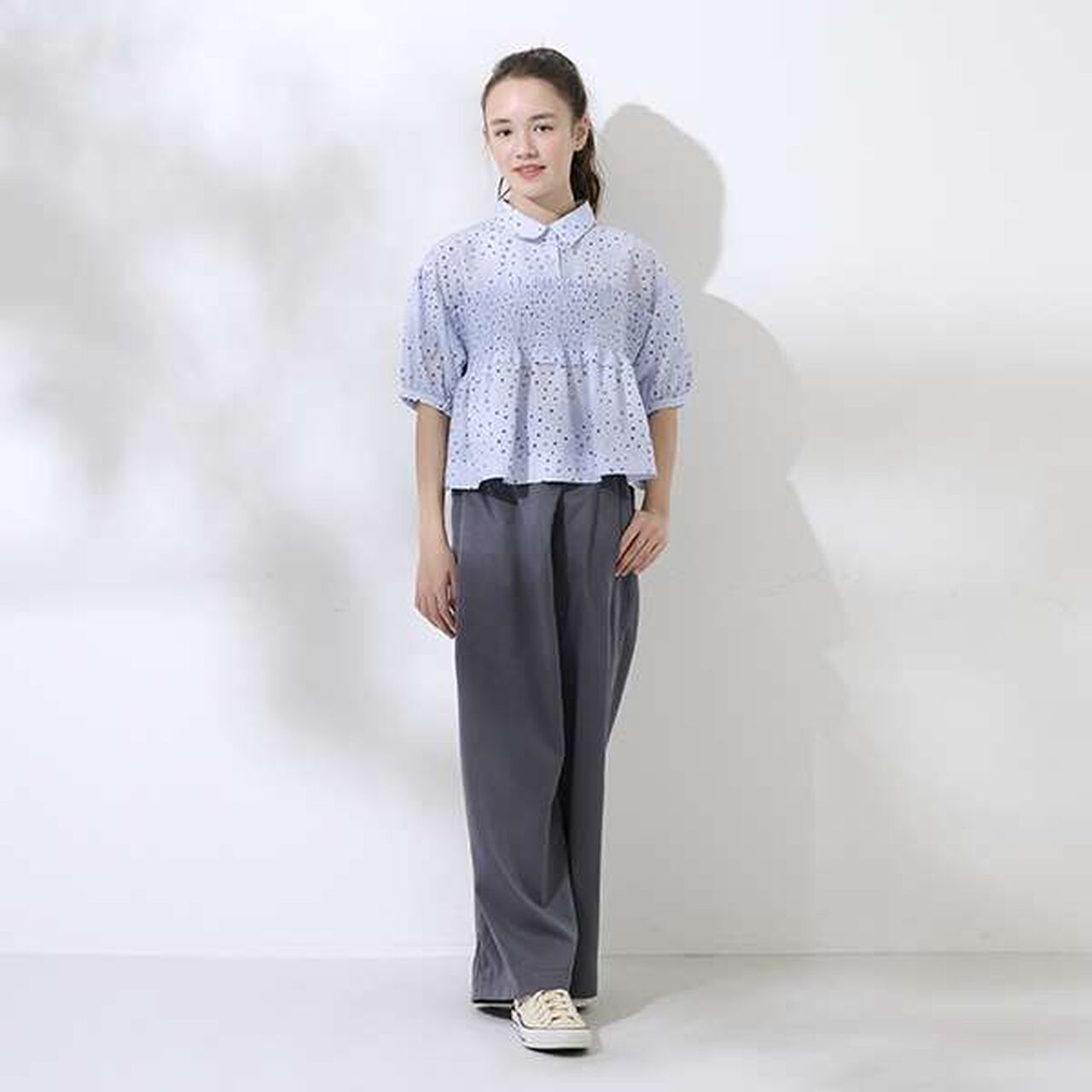 [AMI] Flower Bird Shirring Blouse,Navy, large image number 8