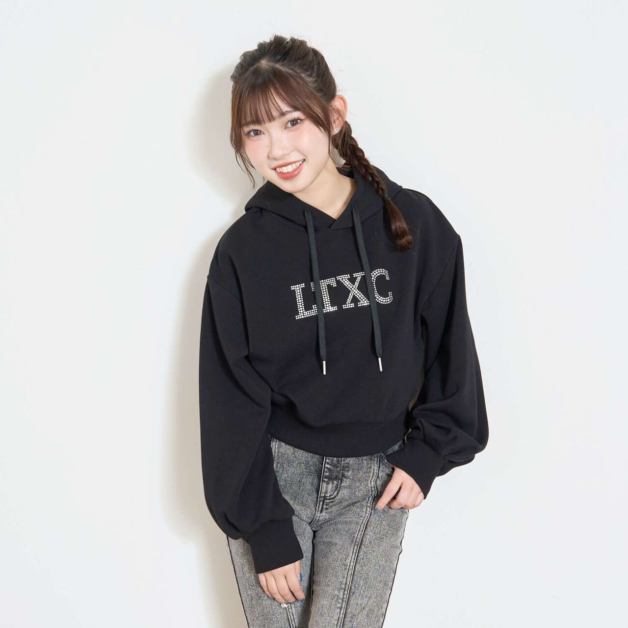 [LTXC] Shaggy Lined Black Cropped Parka,Off white, large image number 3