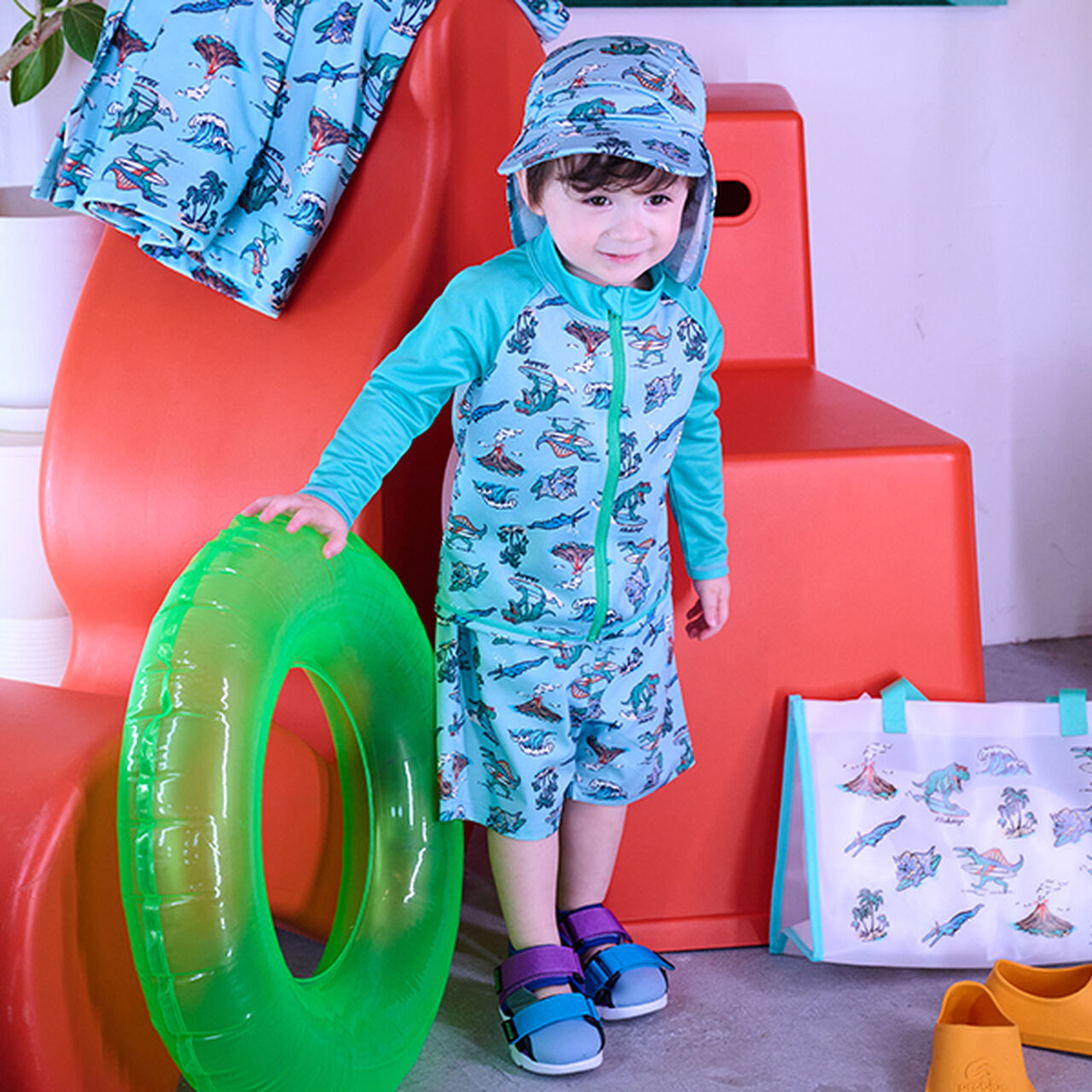 [SWIM] Dinosaur All-Over Pattern Pants,Emerald green, large image number 0