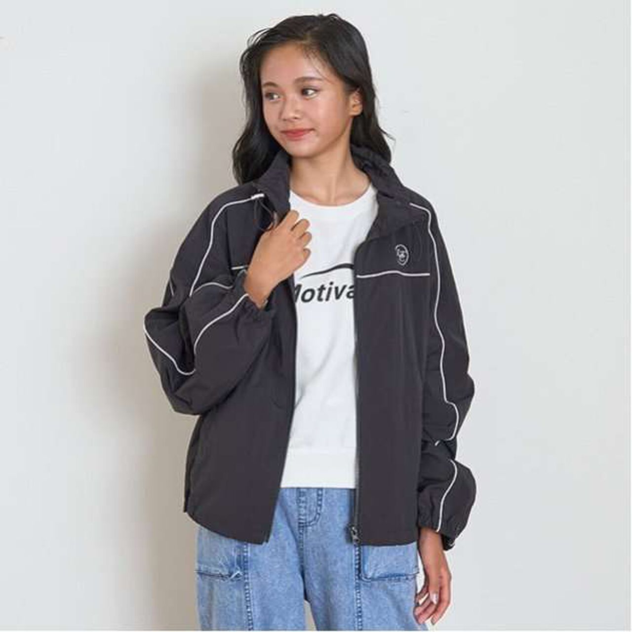 Water-Repellent Piping Nylon Blouson,Ivory, large image number 8