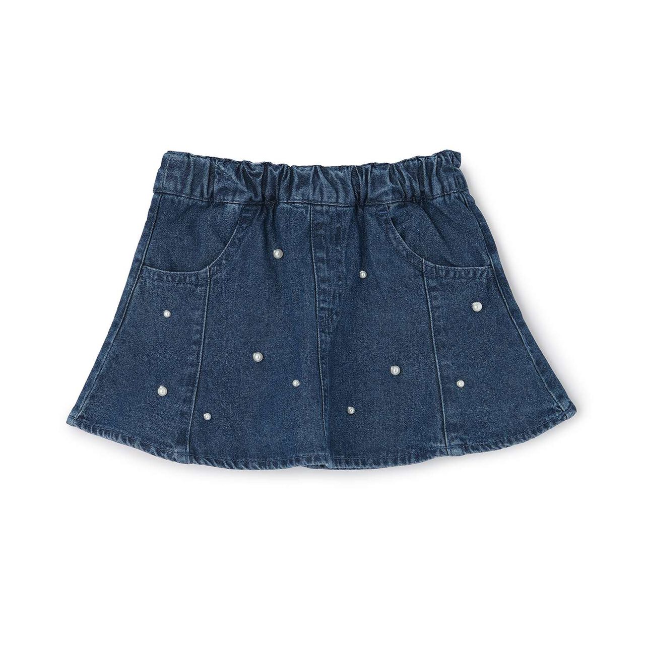 Pearl Denim Flare Skirt with Shorts,Blue, large image number 6