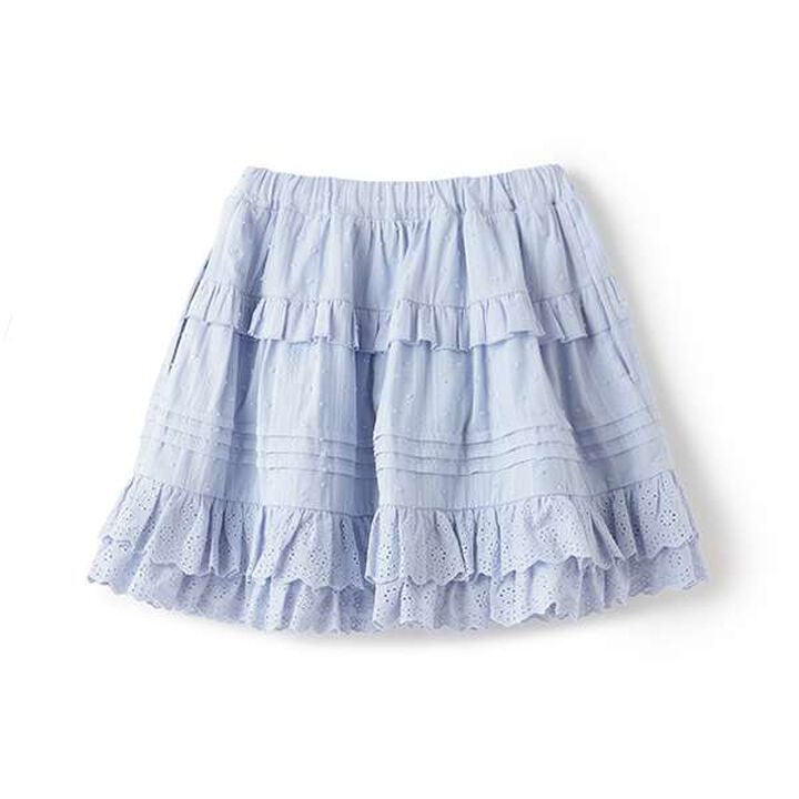 Cotton Tiered Skirt,Sax blue, medium image number 1