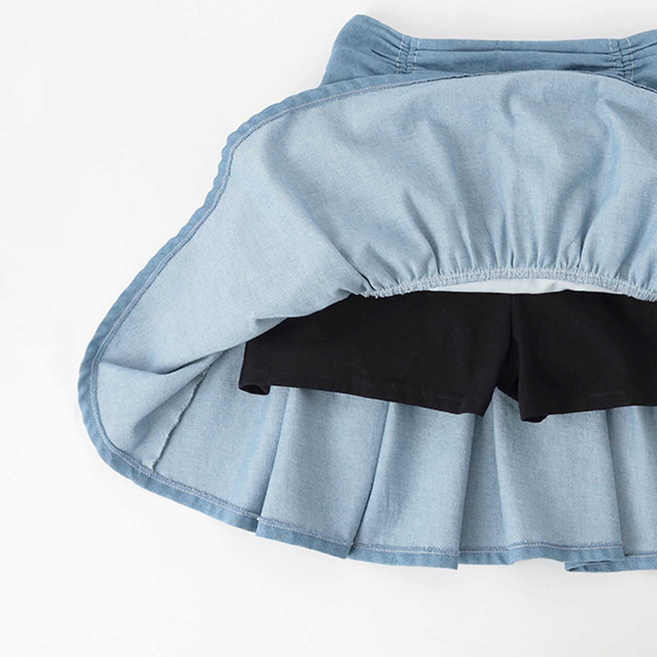 Drawstring Tiered Skirt with Shorts,Light blue, large image number 15