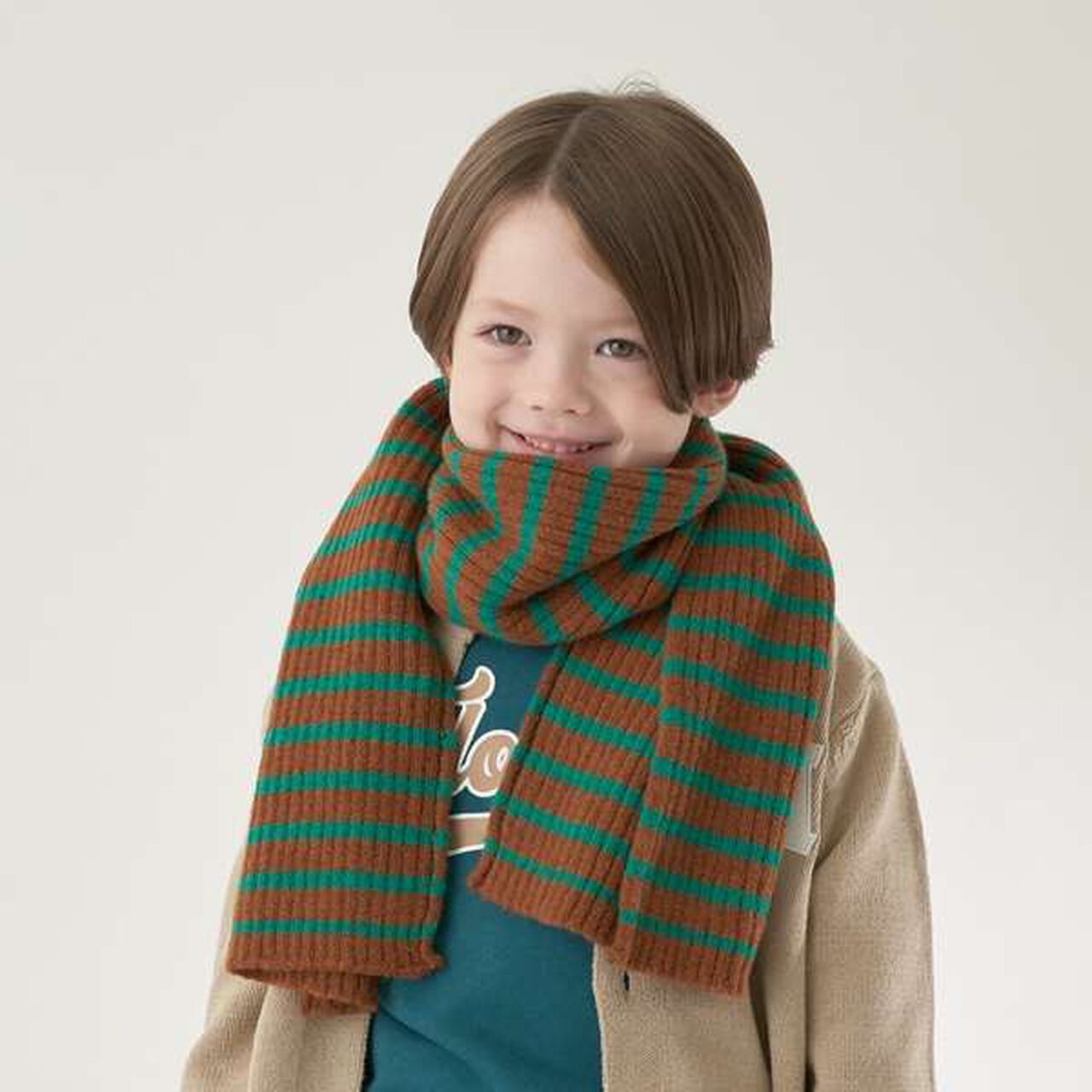 Stripe Pattern Scarf,Brown, large image number 0