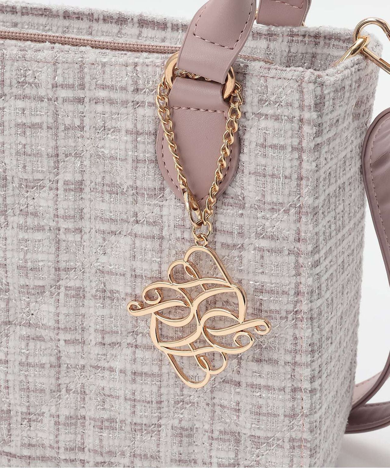 Tweed Charm Tote Bag,Ivory, large image number 2