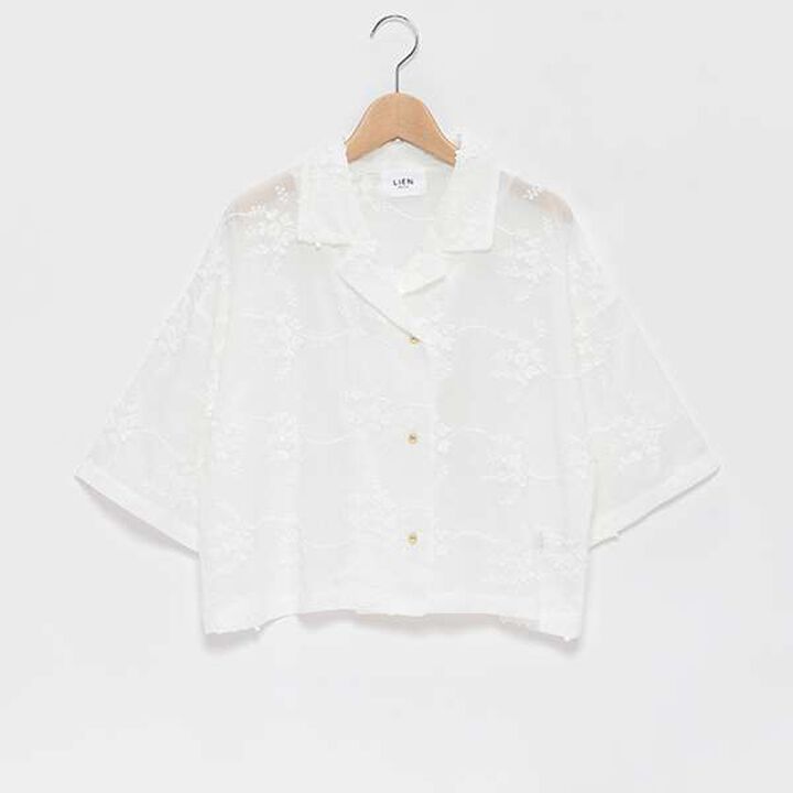 [LADIES] Floral Lace Shirt,Charcoal gray, medium image number 7