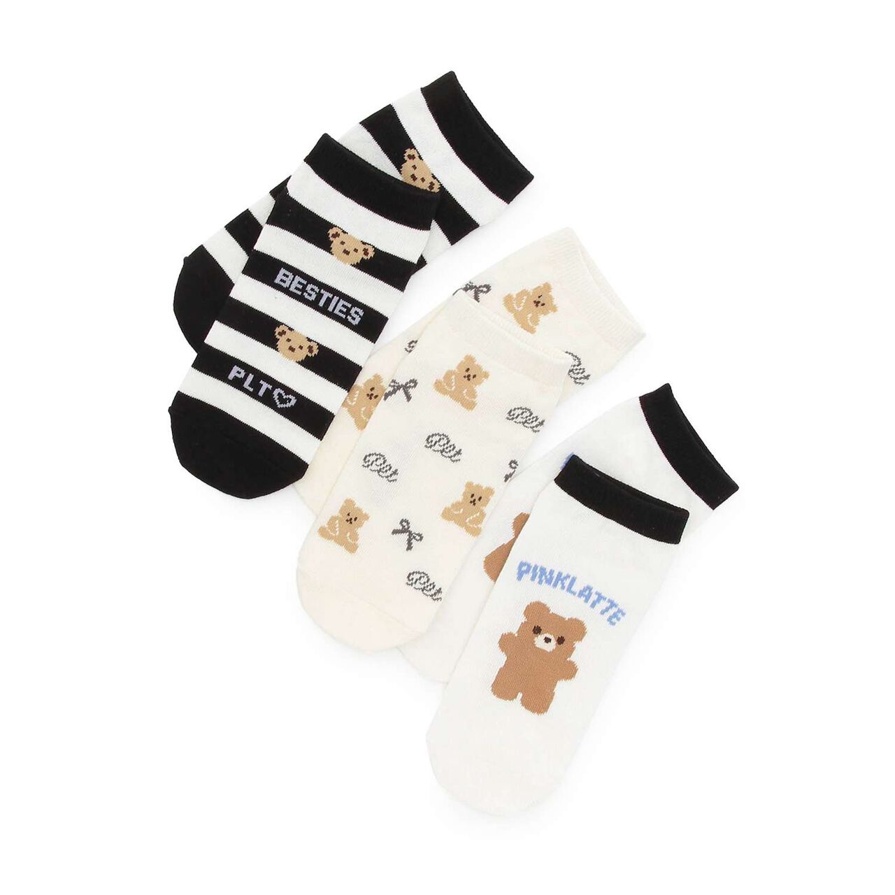 [3-Pair Set] Bear Ankle Socks,White, large image number 0
