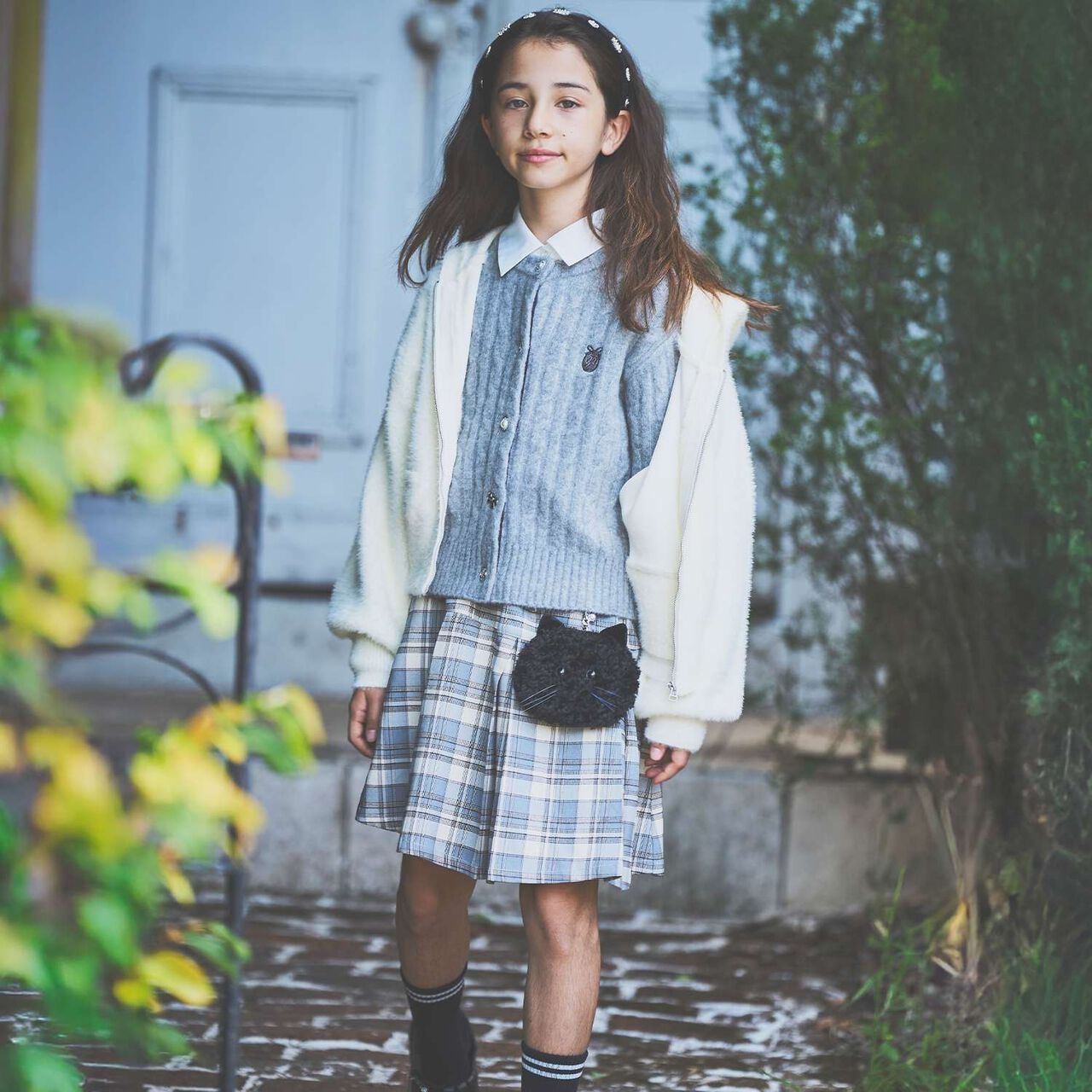 Checkered Box Pleat Skirt & Inner Pants Set[Available in 130cm],Navy, large image number 18