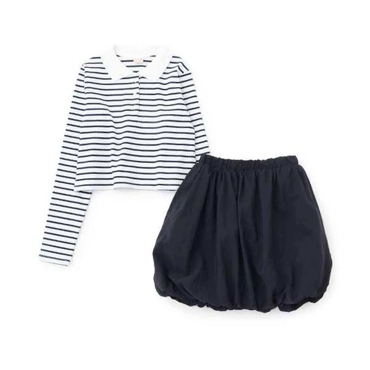 [Link] Collar Long Sleeve T-Shirt and Balloon Skirt Set,Multi color, large image number 7