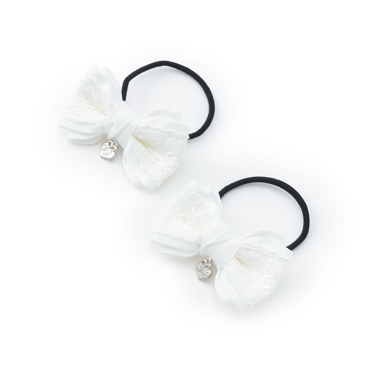 Ribbon Lace Hair Ponytail Holders Set of 2,Off white, large image number 0