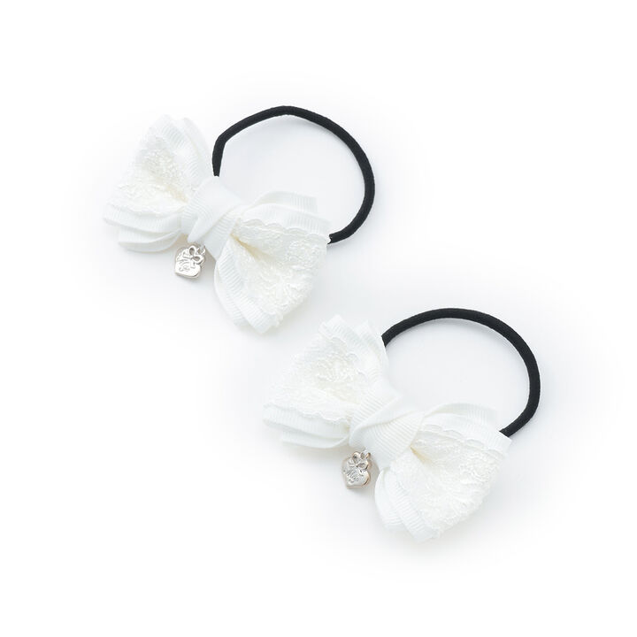 Ribbon Lace Hair Ponytail Holders Set of 2,Off white, medium image number 0