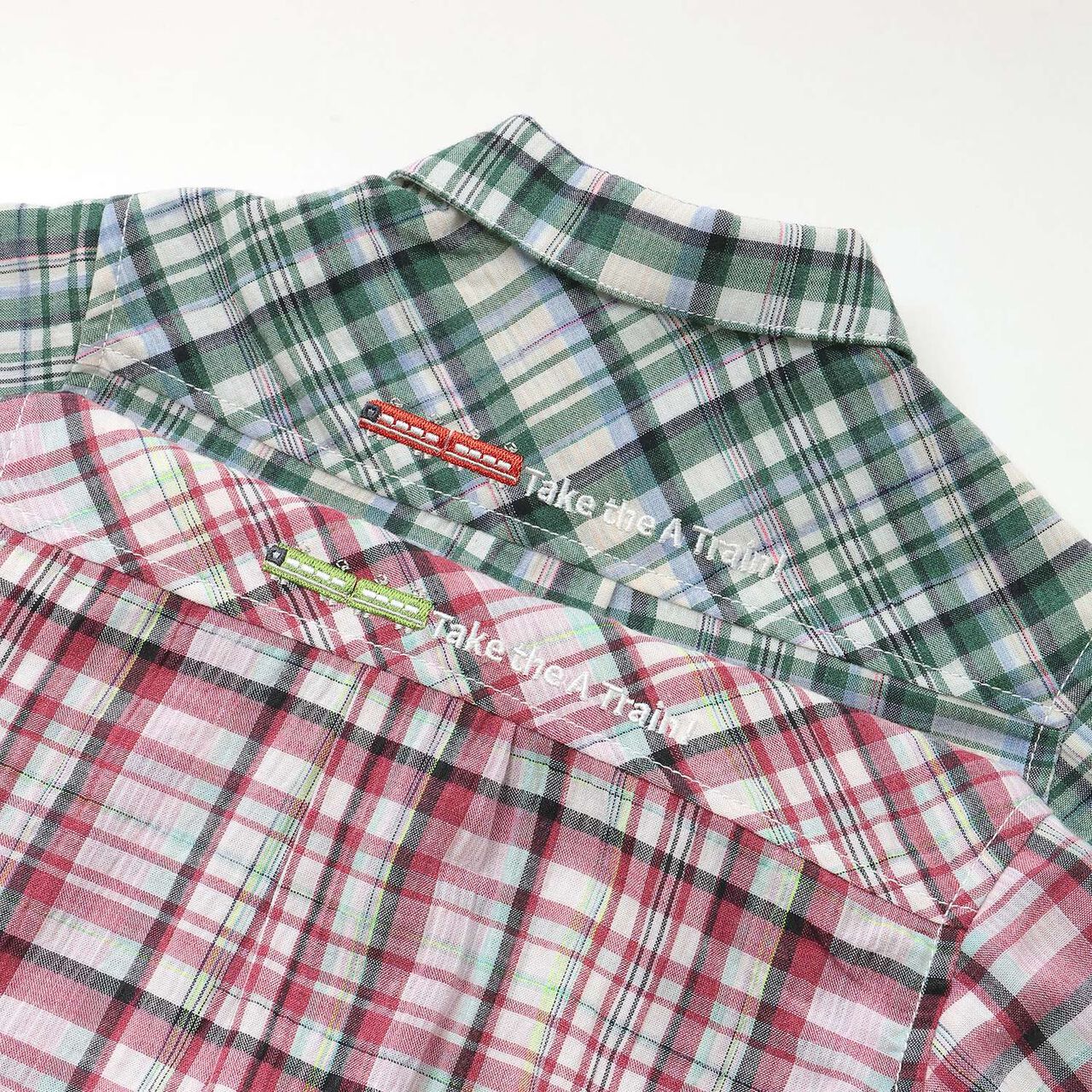 Train One-Point Checkered Short-Sleeve Shirt,Red, large image number 6