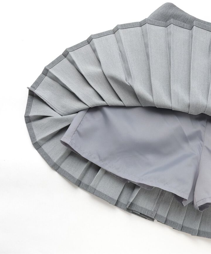 Logo Plate Pleated Skirt [Korean Fashion],Gray, medium image number 11
