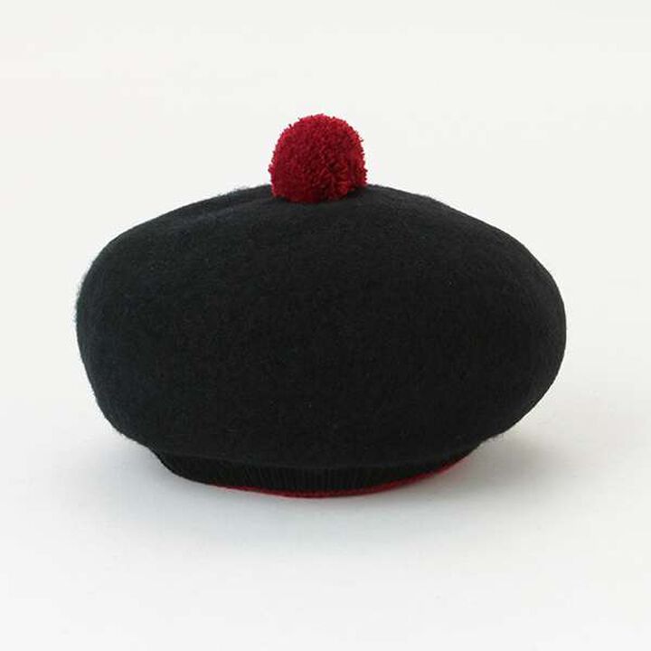 Pom-Pom Beret Hat,Black, medium image number 1