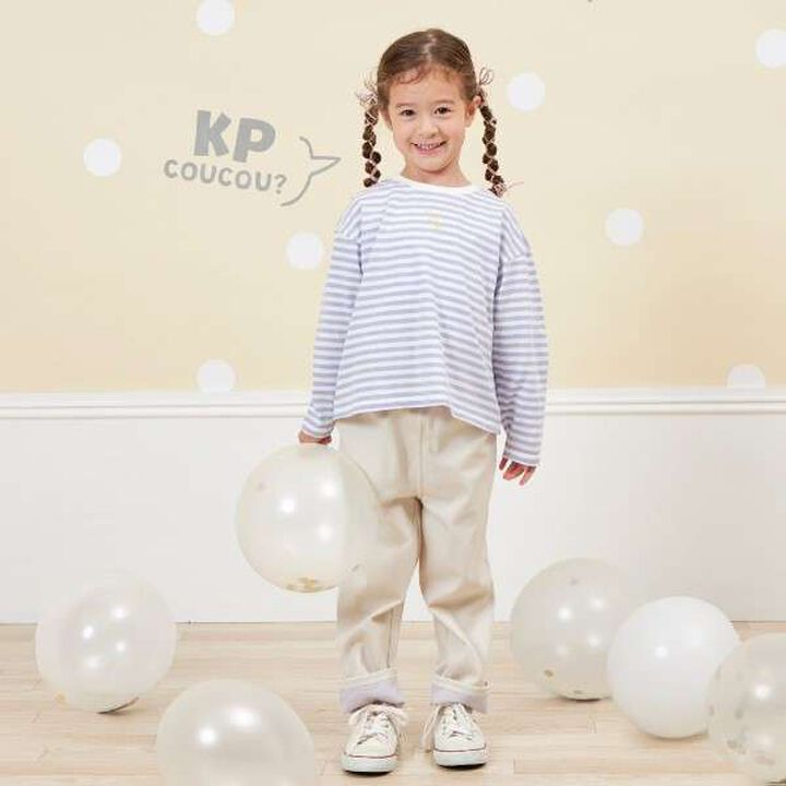 KP Coucou Long-Sleeve Stripe Pattern T-Shirt with Single-Point Embroidery [80-140],Beige, medium image number 16