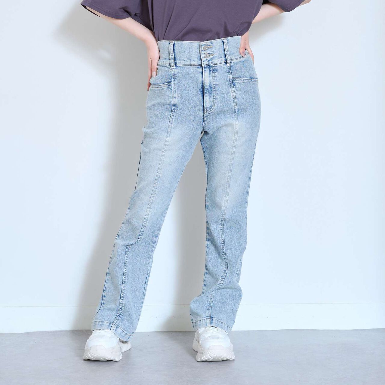 [Stretch] Stylish Flare Denim Pants,Sax blue, large image number 6