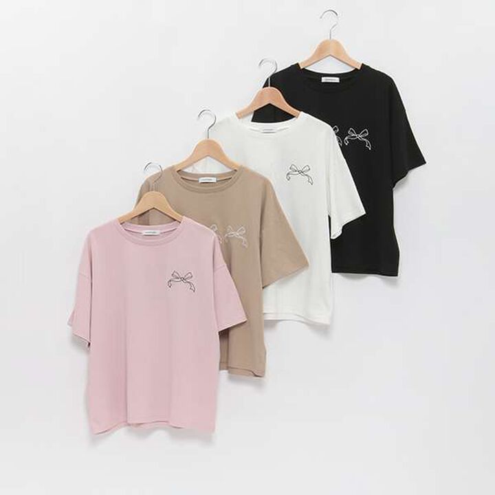 Ribbon Embroidered Half T-Shirt,Mocha tea, medium image number 4