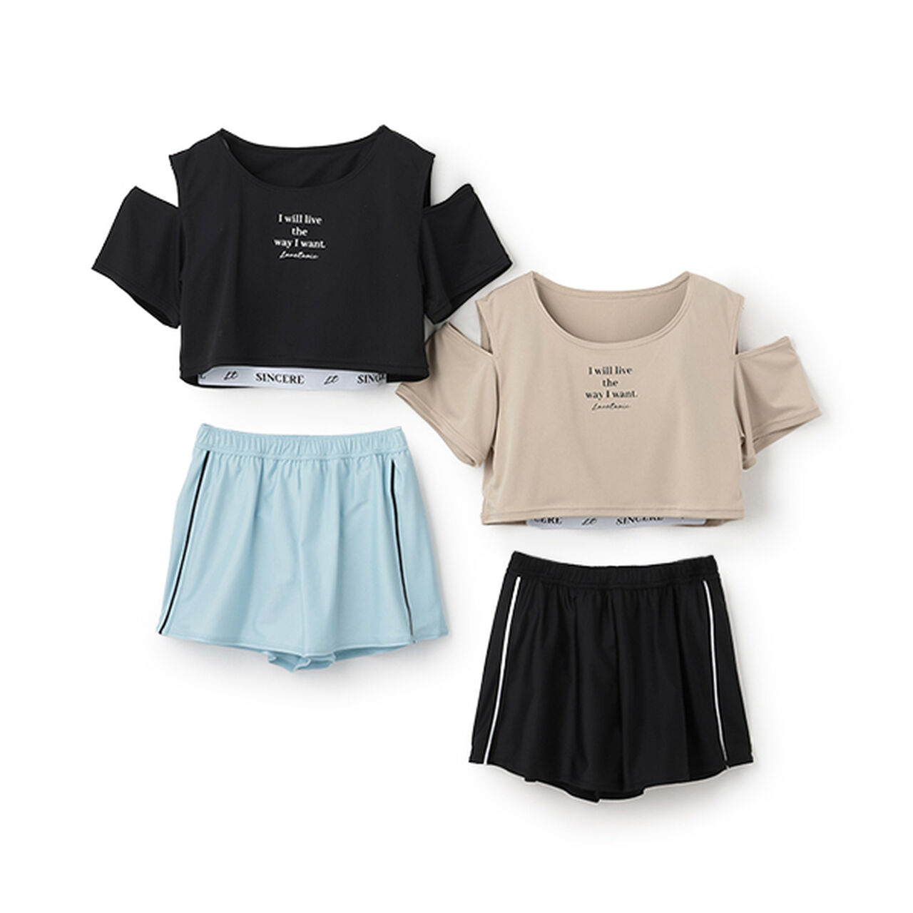 [SWIM] Shoulder Opening 3-Piece Swimsuit Set,Black, large image number 2