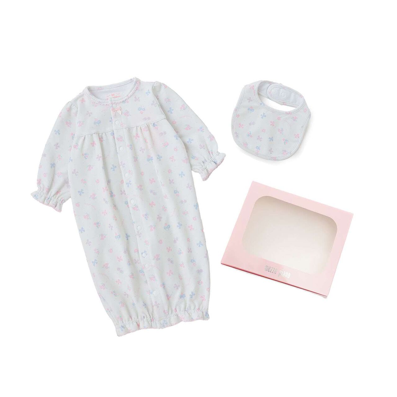 [Box Included] Flower Ribbon Pattern 2 WAY All-in-One & Bib Set,Off white, large image number 0