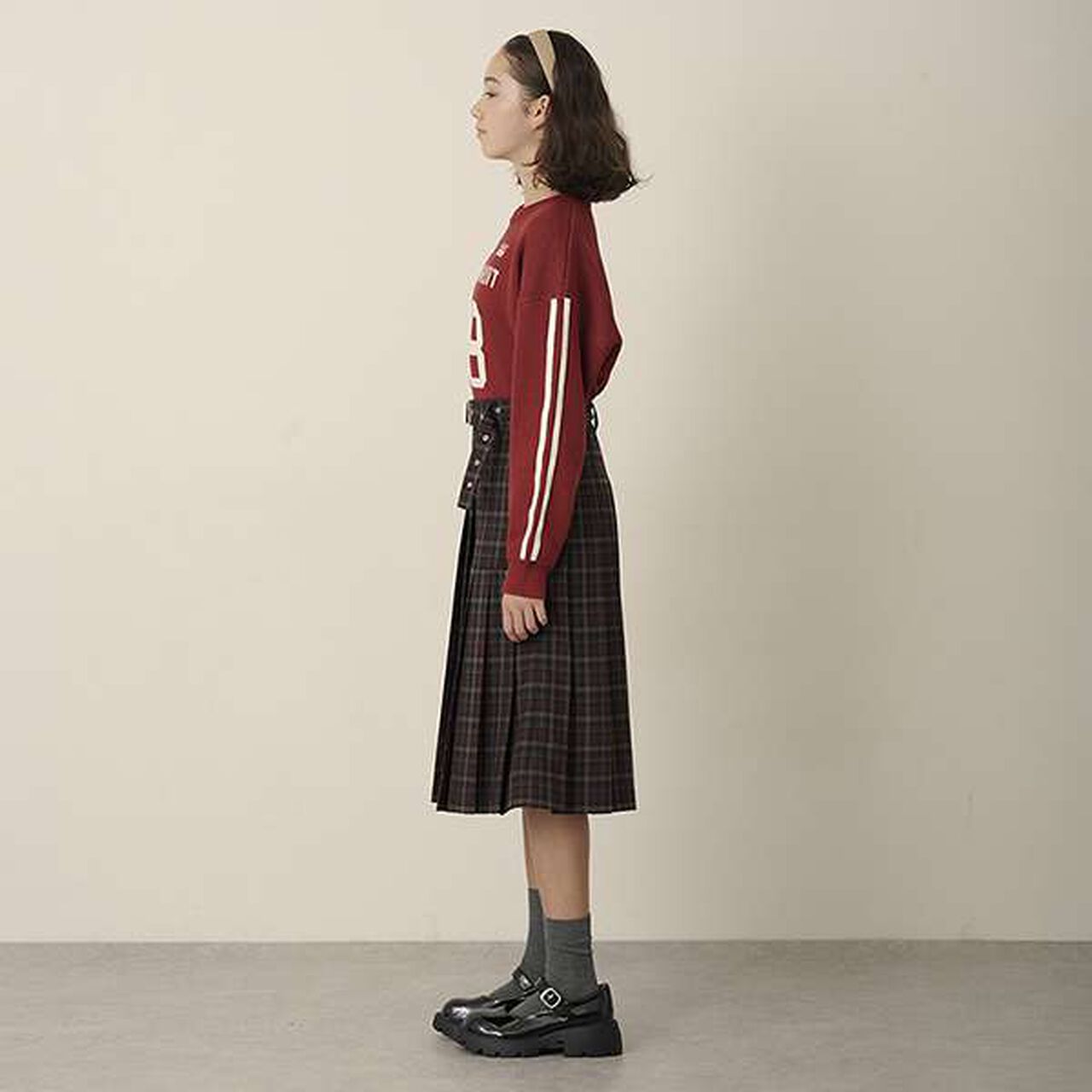 Checkered Midi Skirt,Charcoal gray, large image number 16