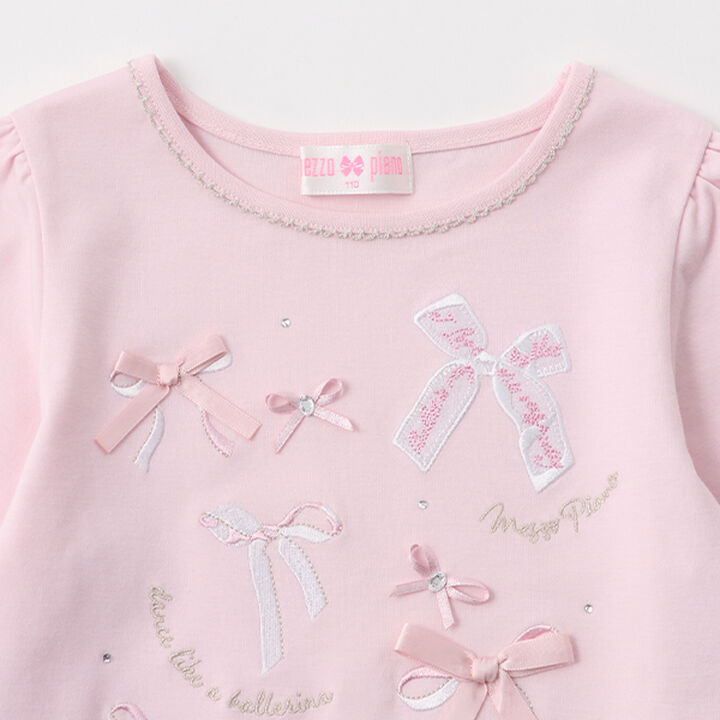 Ribbon Full Scalloped Hem Long-Sleeve T-Shirt,Sax blue, medium image number 3