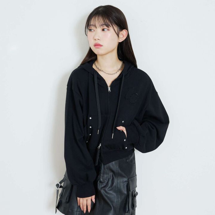 [LTXC/100% Cotton/Set Available] Studded Zip Parka,Black, medium image number 5