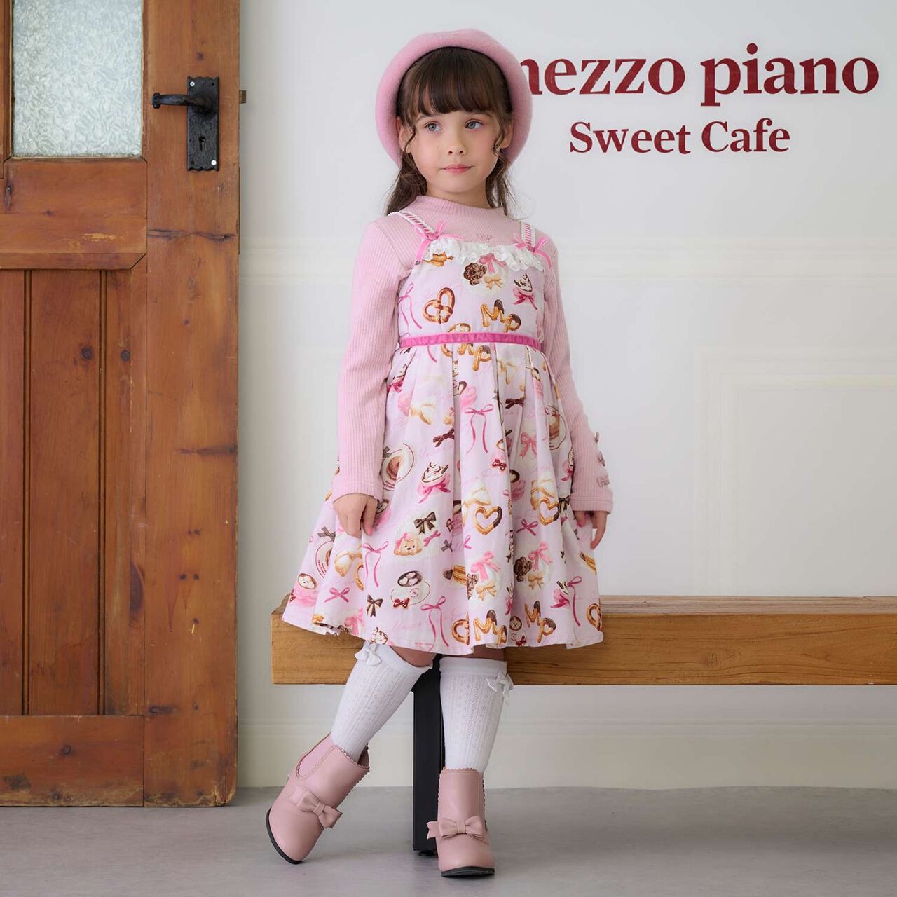 Café Pattern Camisole Dress,Pink, large image number 0