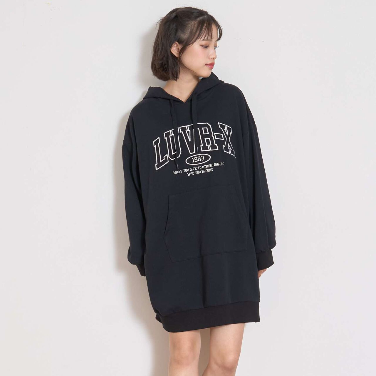 Loose Parka One-Piece Dress,Black, large image number 0