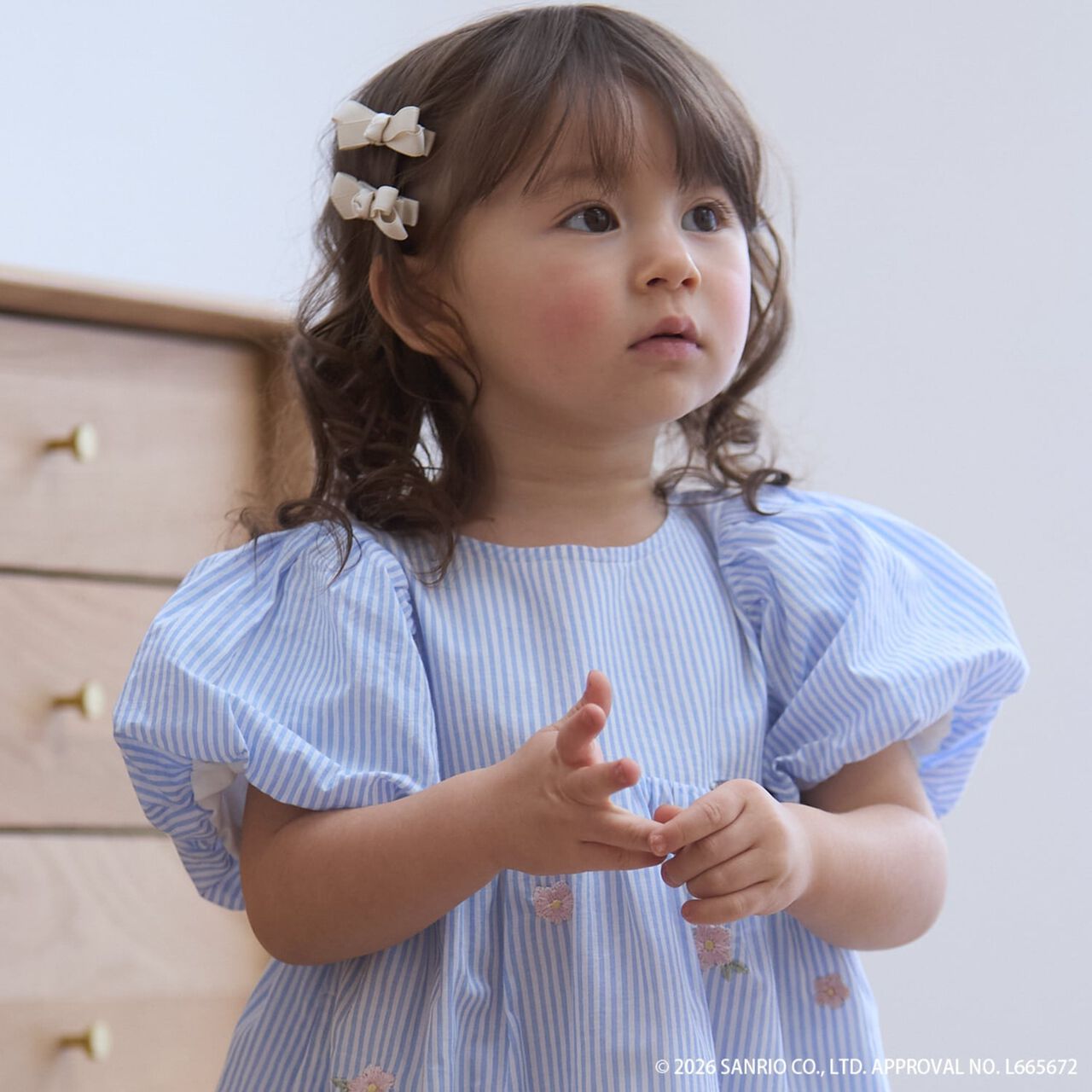 [Sanrio Characters] Embroidered Puff One-Piece Dress,Blue, large image number 3