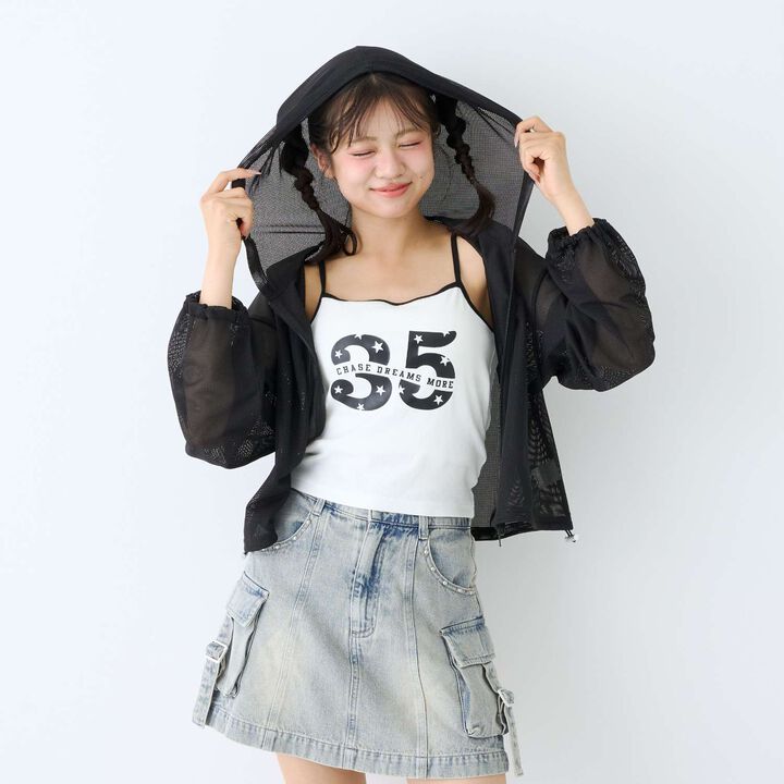 [LTXC/Antibacterial Deodorizing] Mesh Hoodie with Camisole,Black, medium image number 9