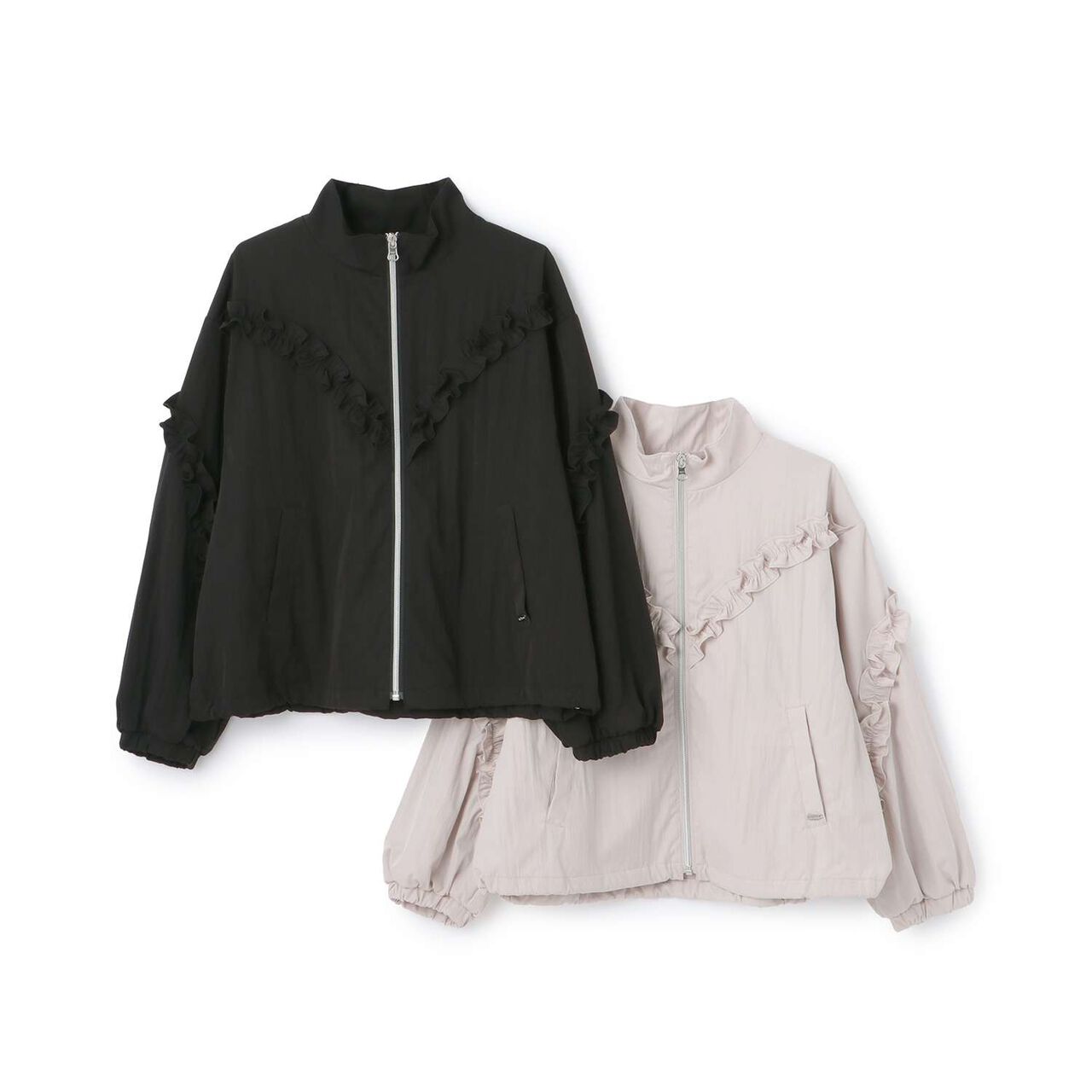 Stand Collar Frill Bomber Jacket,Light beige, large image number 7