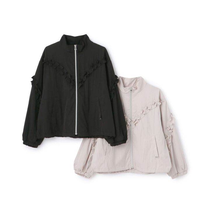 Stand Collar Frill Bomber Jacket,Light beige, medium image number 7