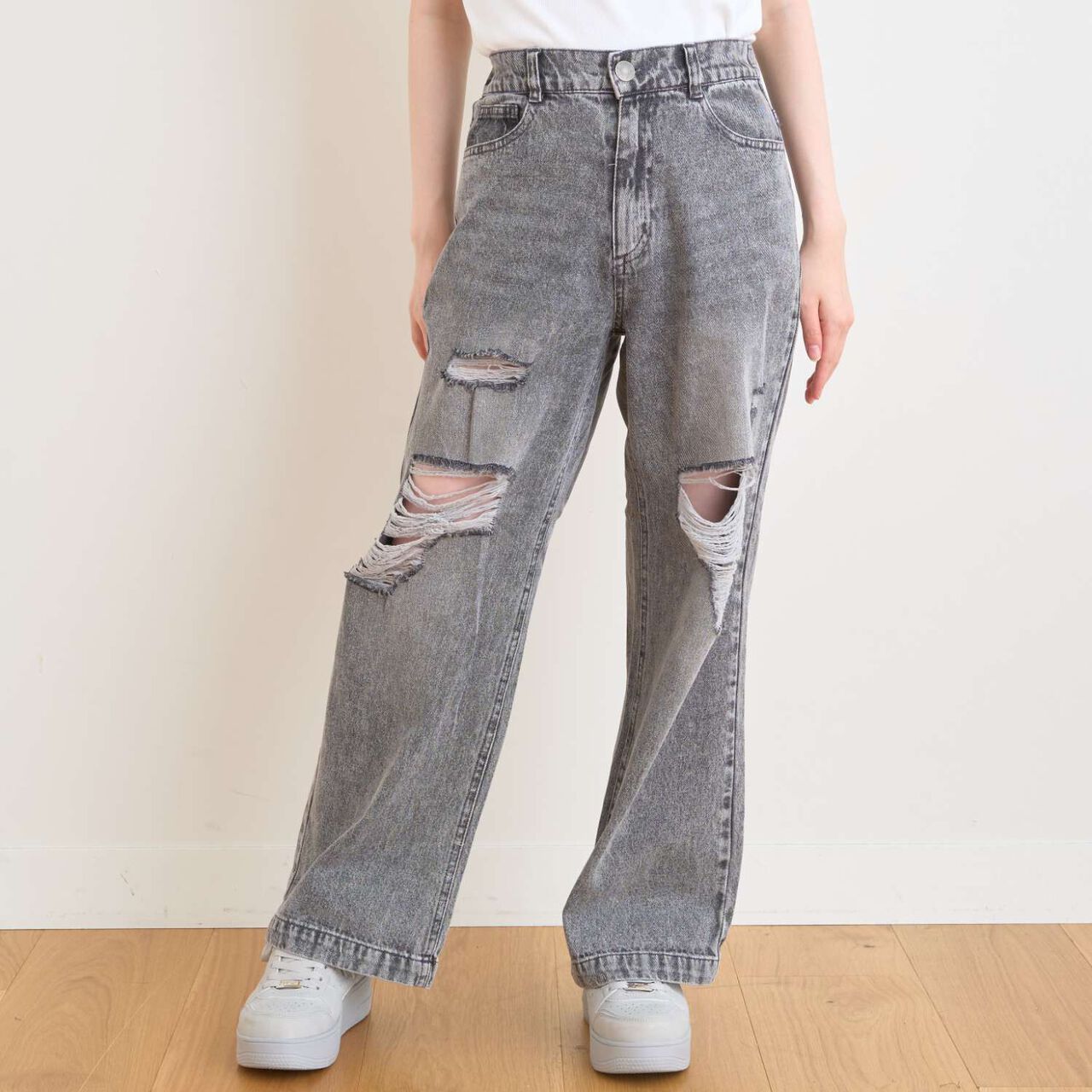 [LTXC/Cool Touch] Distressed Denim Wide Pants,Gray, large image number 9