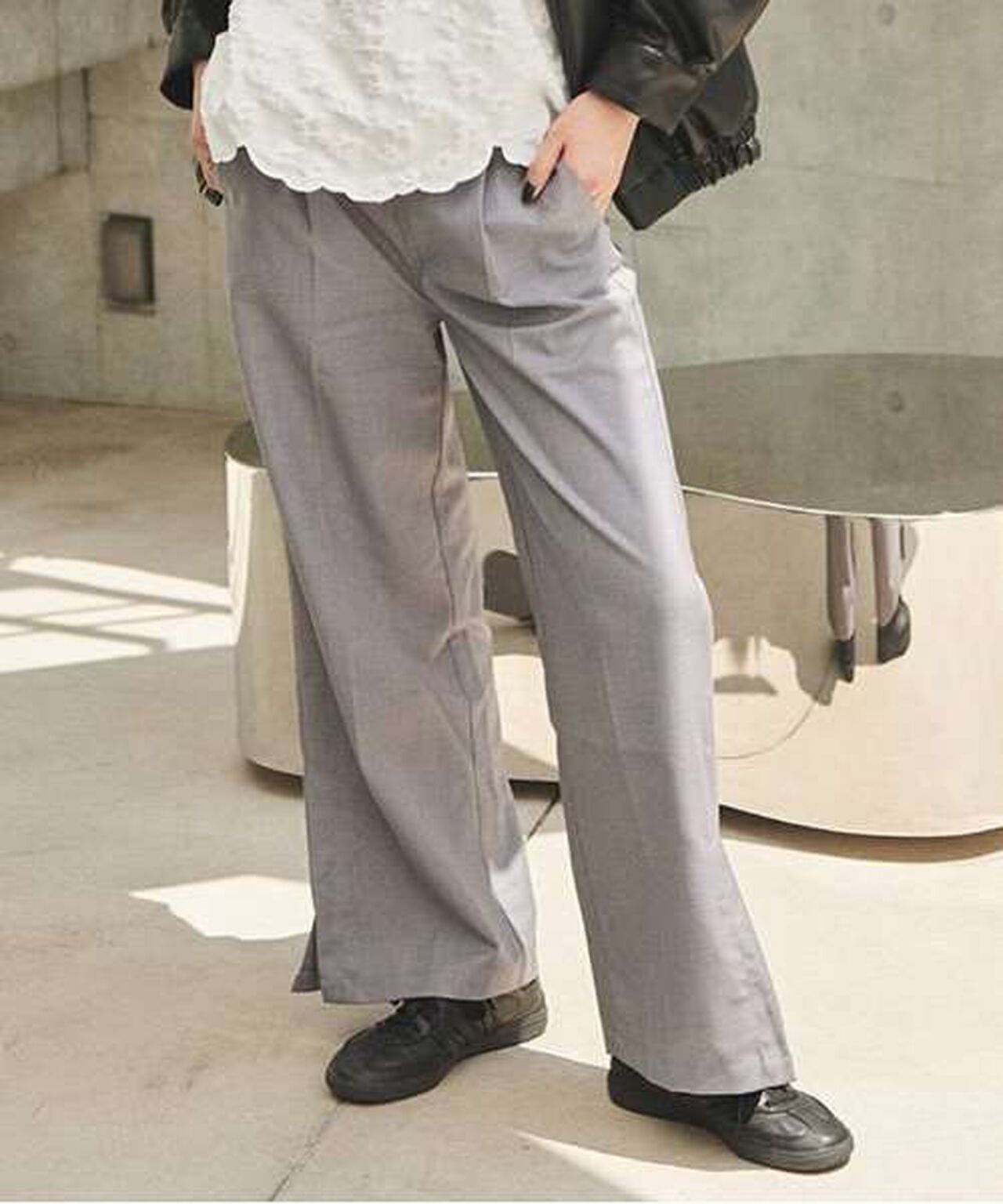 Semi-Wide Tuck Pants,Black, large image number 13