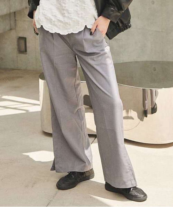 Semi-Wide Tuck Pants,Black, medium image number 13