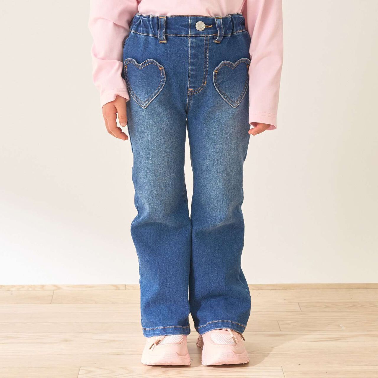 Beautiful Silhouette Stretch Heart Pocket Flare Denim Pants,Blue, large image number 0