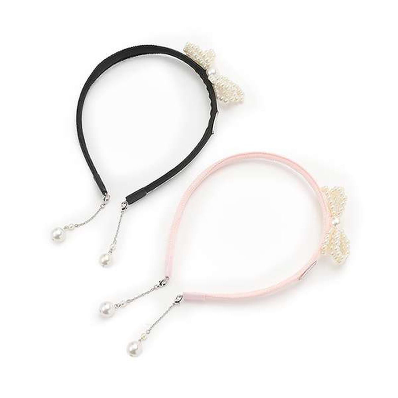 Charm-Embellished Pearl Ribbon Headband,Black, large image number 5