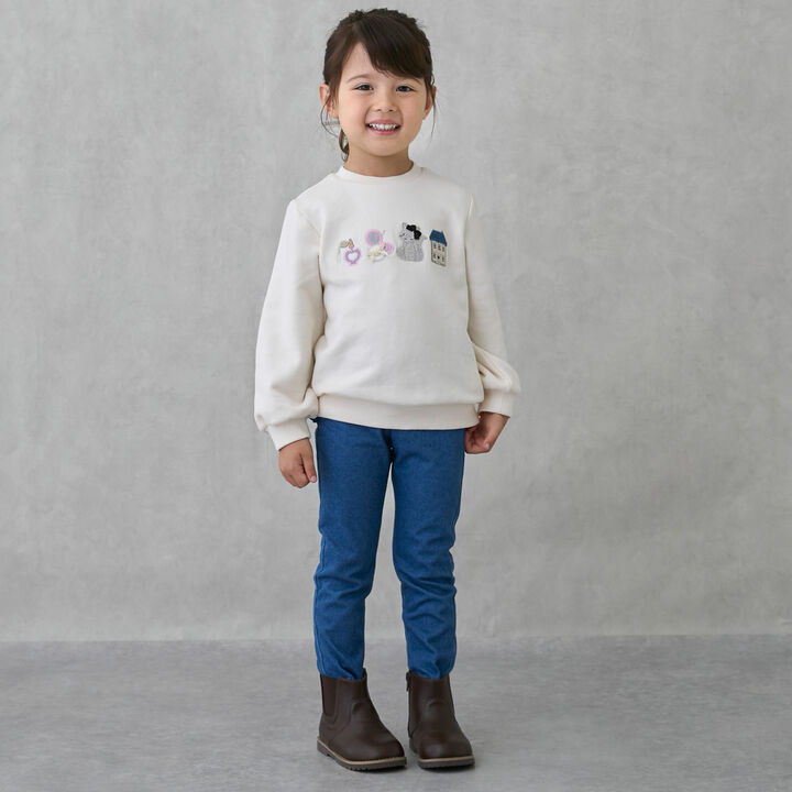 Wool Lined Back Frill Leggings,Blue, medium image number 1