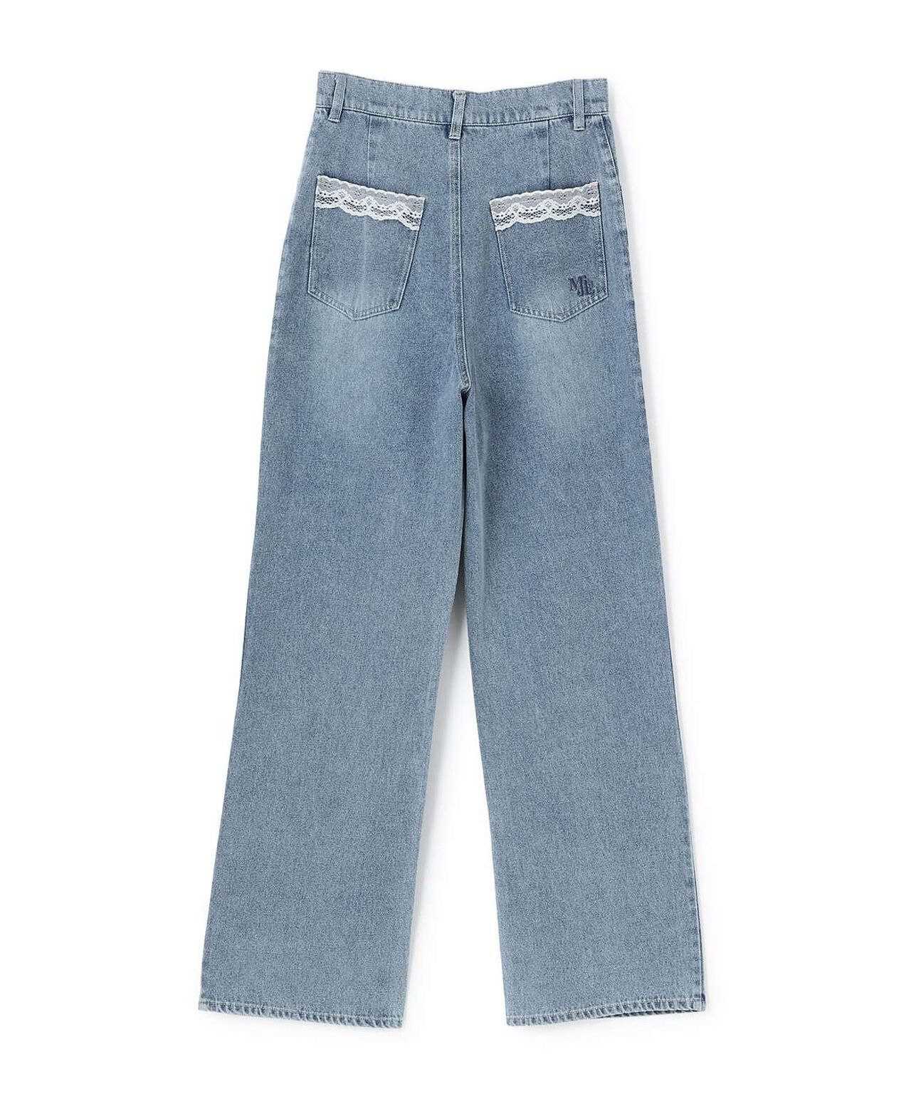 Lace Pocket Denim Pants,Deep blue, large image number 6