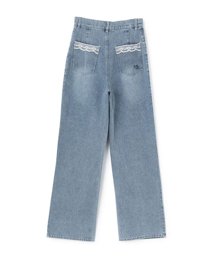 Lace Pocket Denim Pants,Deep blue, medium image number 6