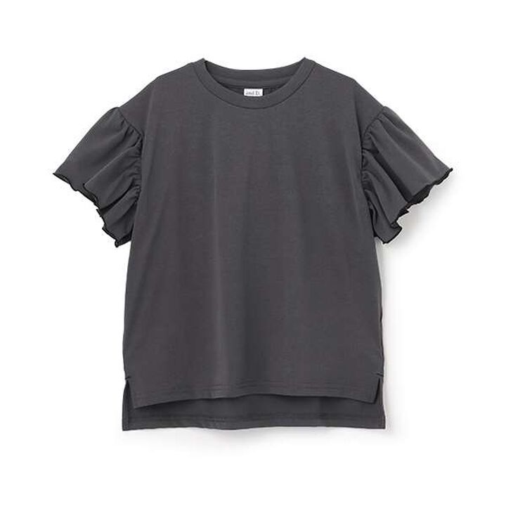 [Amphibious] Short-Sleeve Frill Pullover,Charcoal gray, medium image number 0