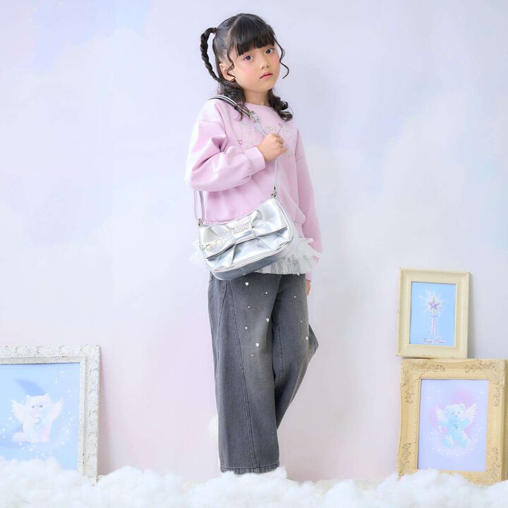 Chain-Decorated Ribbon Shoulder Bag,Light pink, medium image number 7