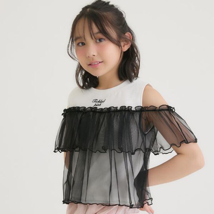 Sheer Fabric Combo Top,Black, medium image number 0