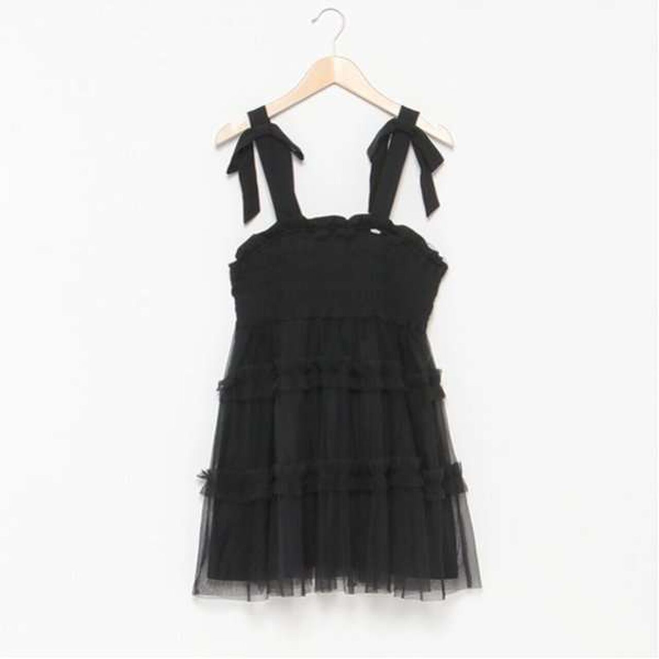 Shoulder Ribbon Fluffy Tulle Tunic,Black, large image number 3