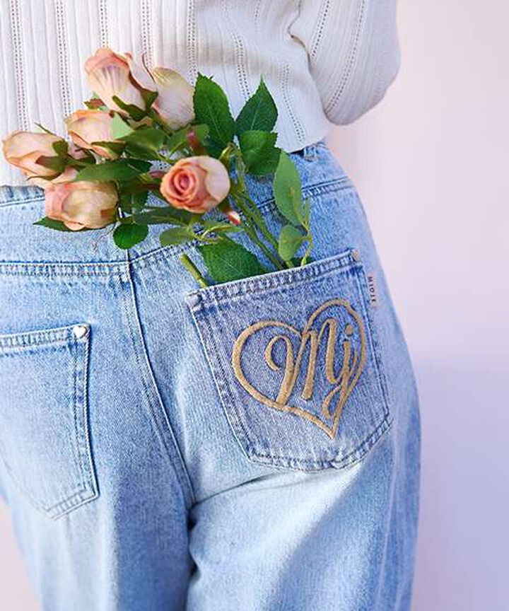 Heart Logo Straight Denim Pants,Blue, medium image number 6