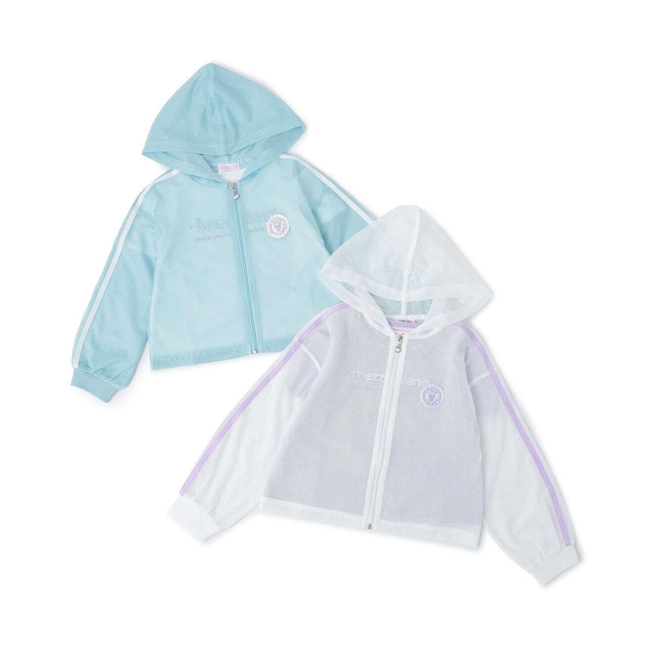 Mesh Zip Hoodie & Shoulder-Opening T-Shirt Set,Pearl white, large image number 11
