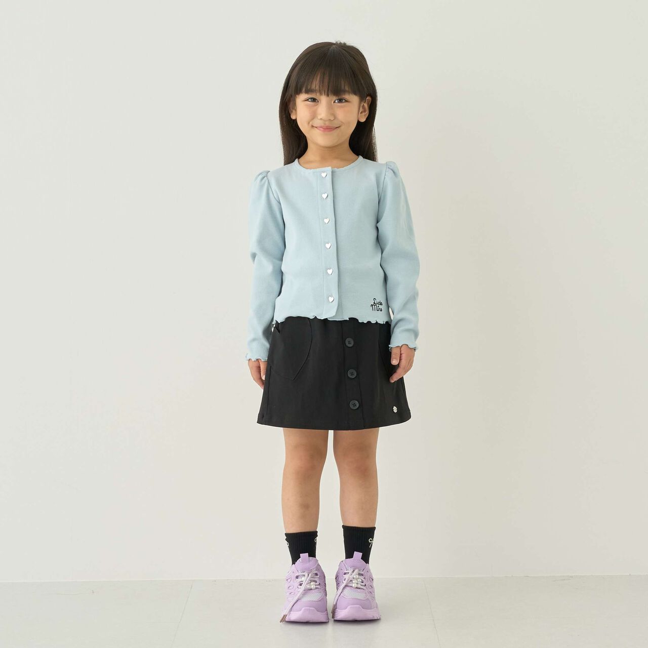 [Mini Length] Heart Button Ribbed Cardigan for Girls [Kids] [Children's Clothing],Blue gray, large image number 4